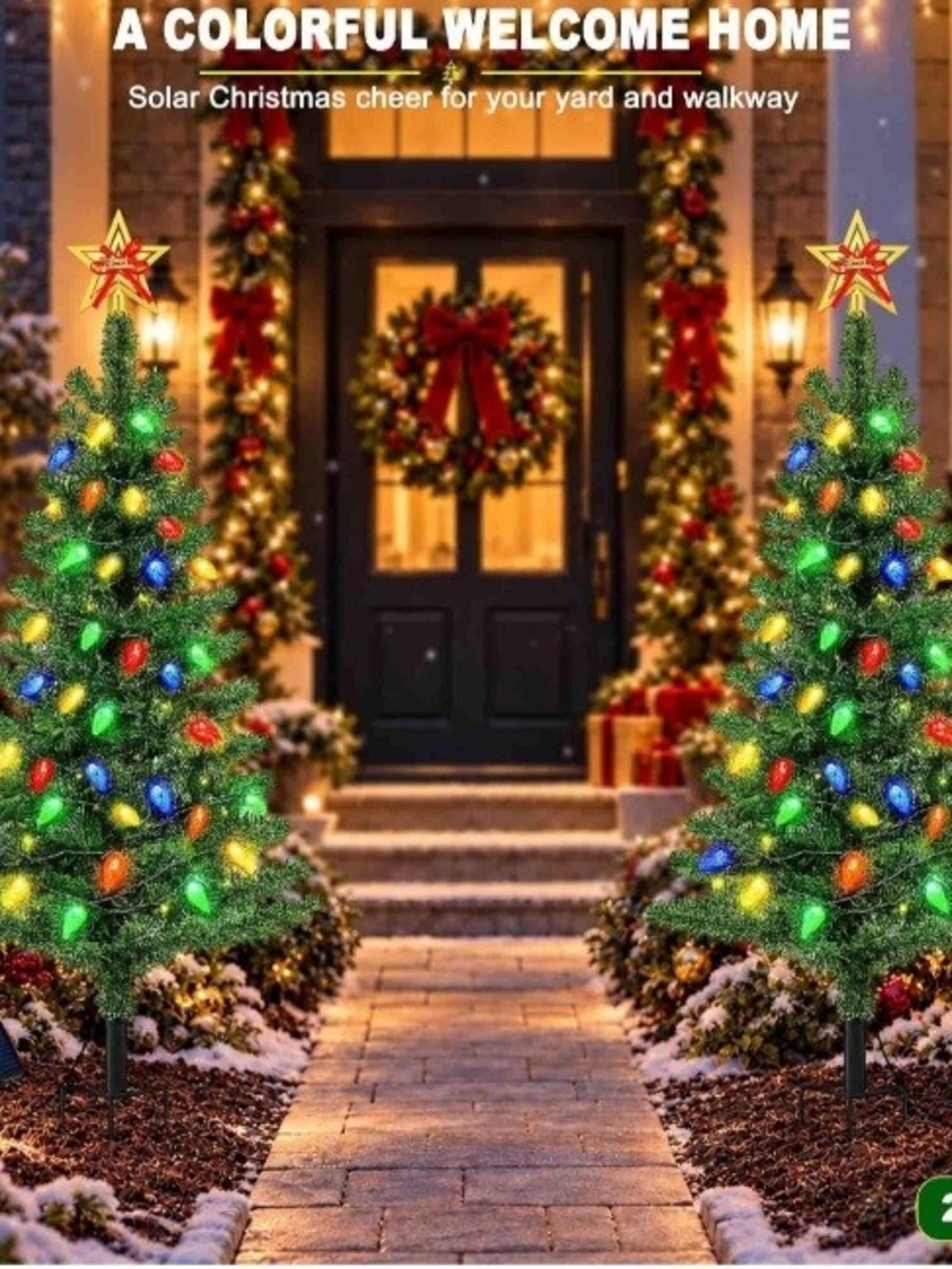 Multicolor Outdoor Holiday String Light Mini Trees. Set of 2. NEW.
